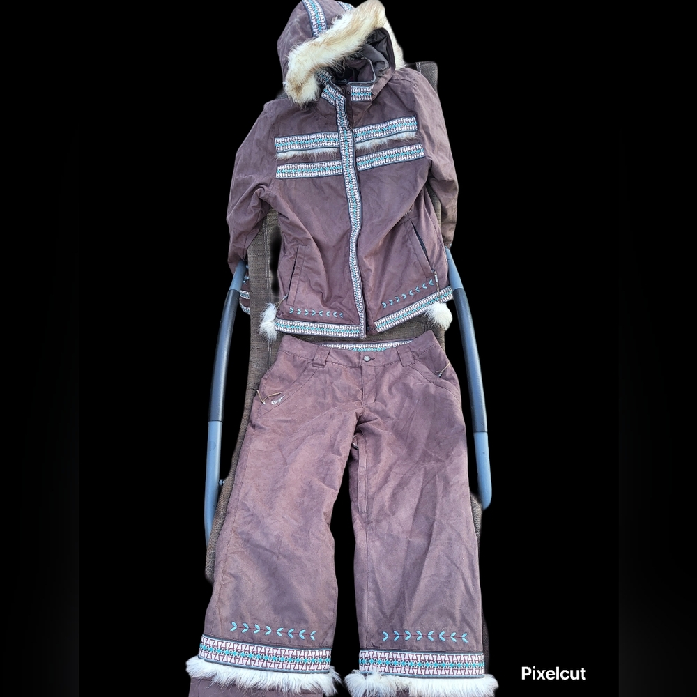 Orage Brown Ski Jacket & Pants Set with Fur Trim